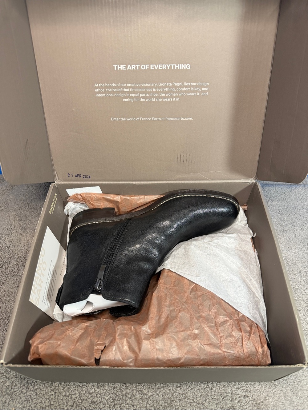 Franco Sarto Black Leather Zip Ankle Boot